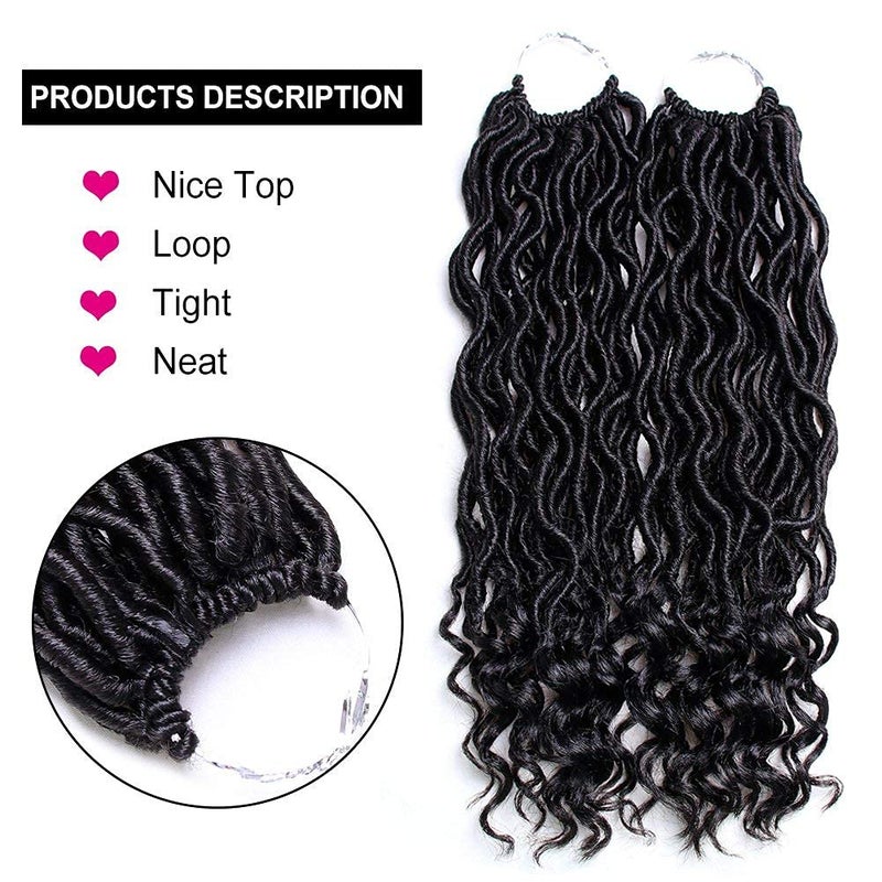 Ali Bling 6Pcs/Lot Goddess Locs Crochet Hair 14 Inch Wavy Curly Faux Locs Braids Goddess Braids Crochet Goddess Curly Faux Locs Crochet Hair Curly Braiding with Culry End (14" 6 Packs, #1B) - Image 3